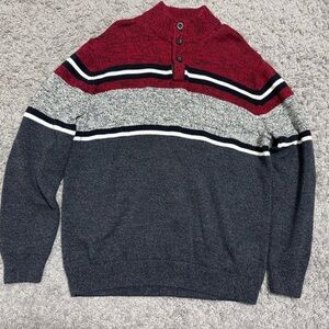 Chaps Men's Red and Gray Buttoned Crewneck Sweater XL.